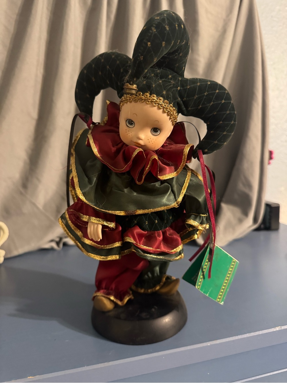 Holiday Jester Doll - Green and Red Decorative Figurine